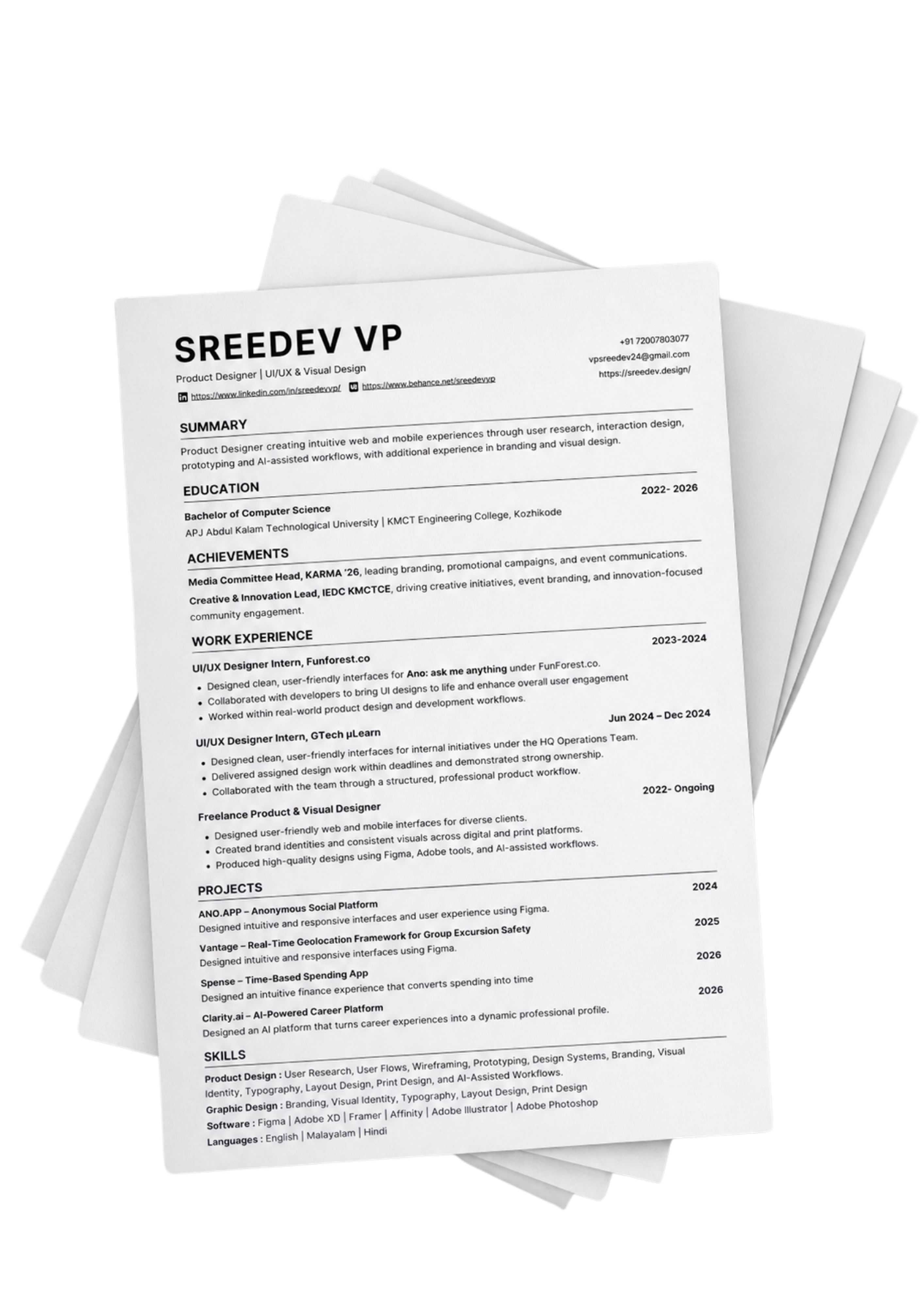 Sreedev VP resume preview